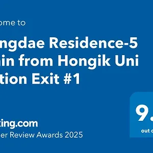 Hongdae Residence-5 1min From Hongik Uni Station Exit #1 Apartment